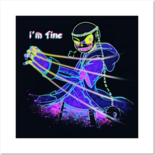 I'm fine creepy halloween design glow neon Posters and Art